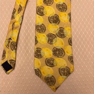 Structure Lemon Print Tie - Yellow and Brown